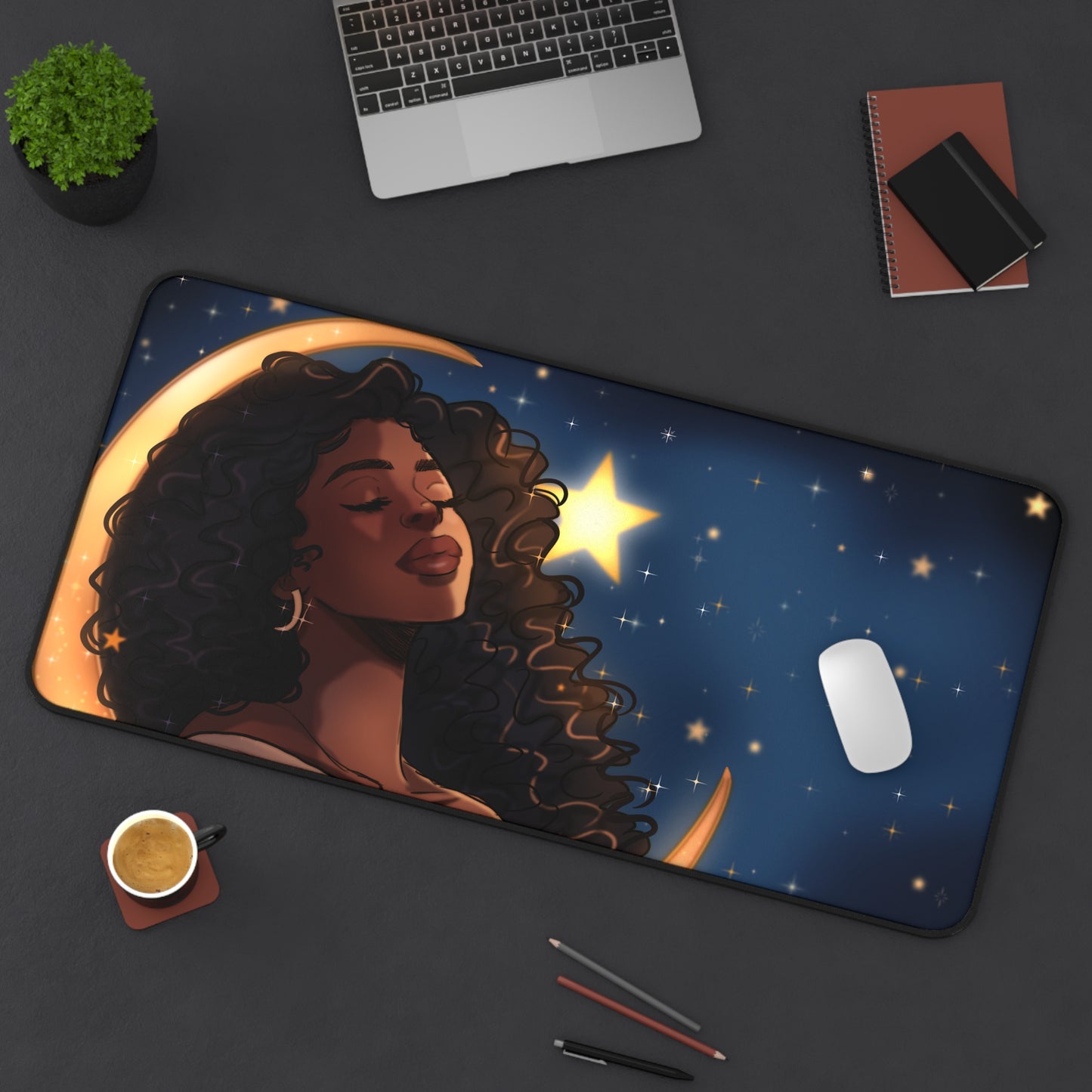 Desk Mat- Black Woman Sleeping on the Moon Space