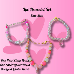 Pink Themed 3pc Bracelet Set