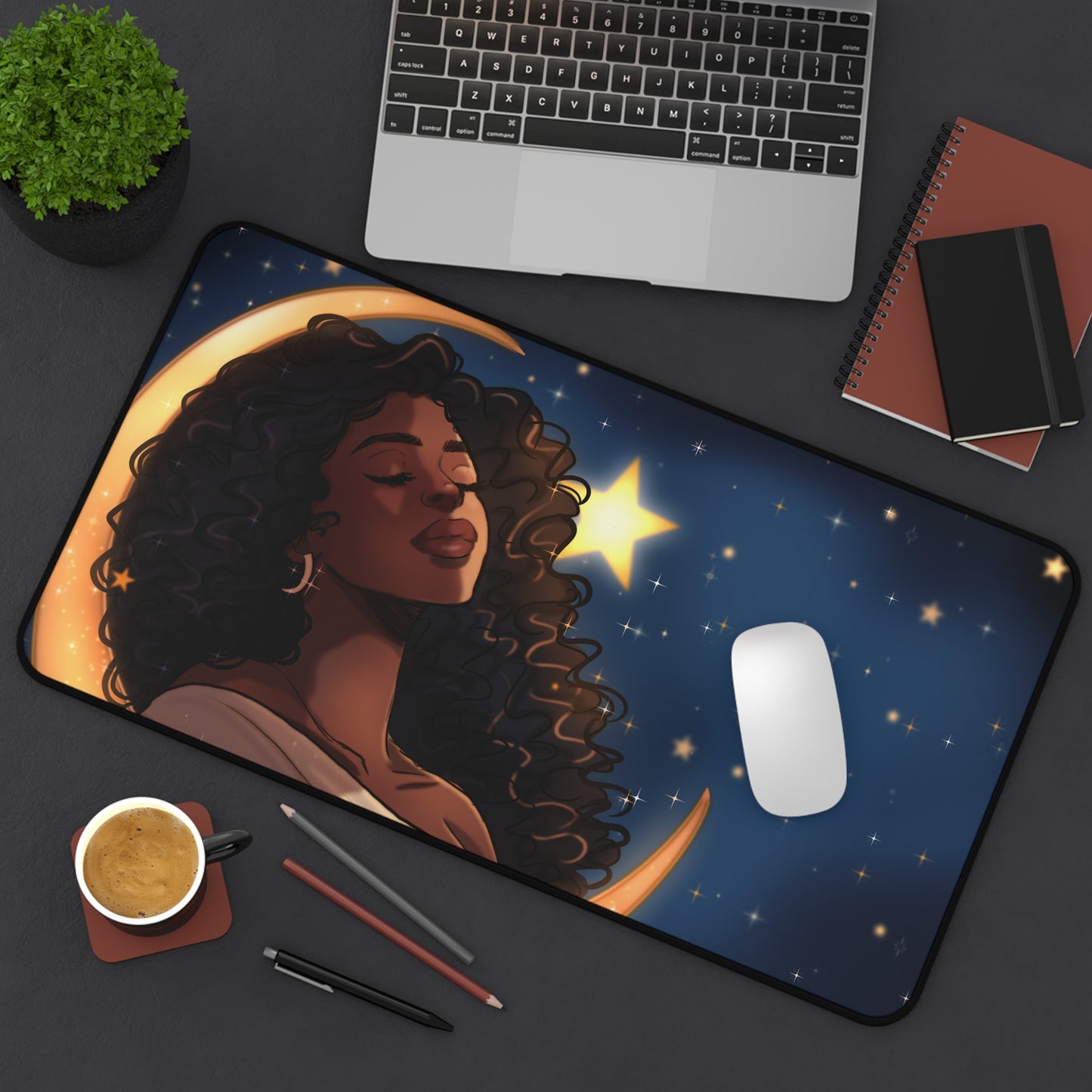 Desk Mat- Black Woman Sleeping on the Moon Space