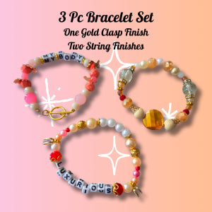 Pink and Gold 3PC Bracelet Set