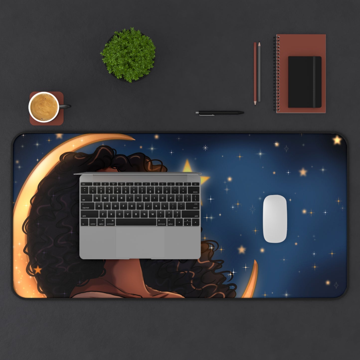 Desk Mat- Black Woman Sleeping on the Moon Space