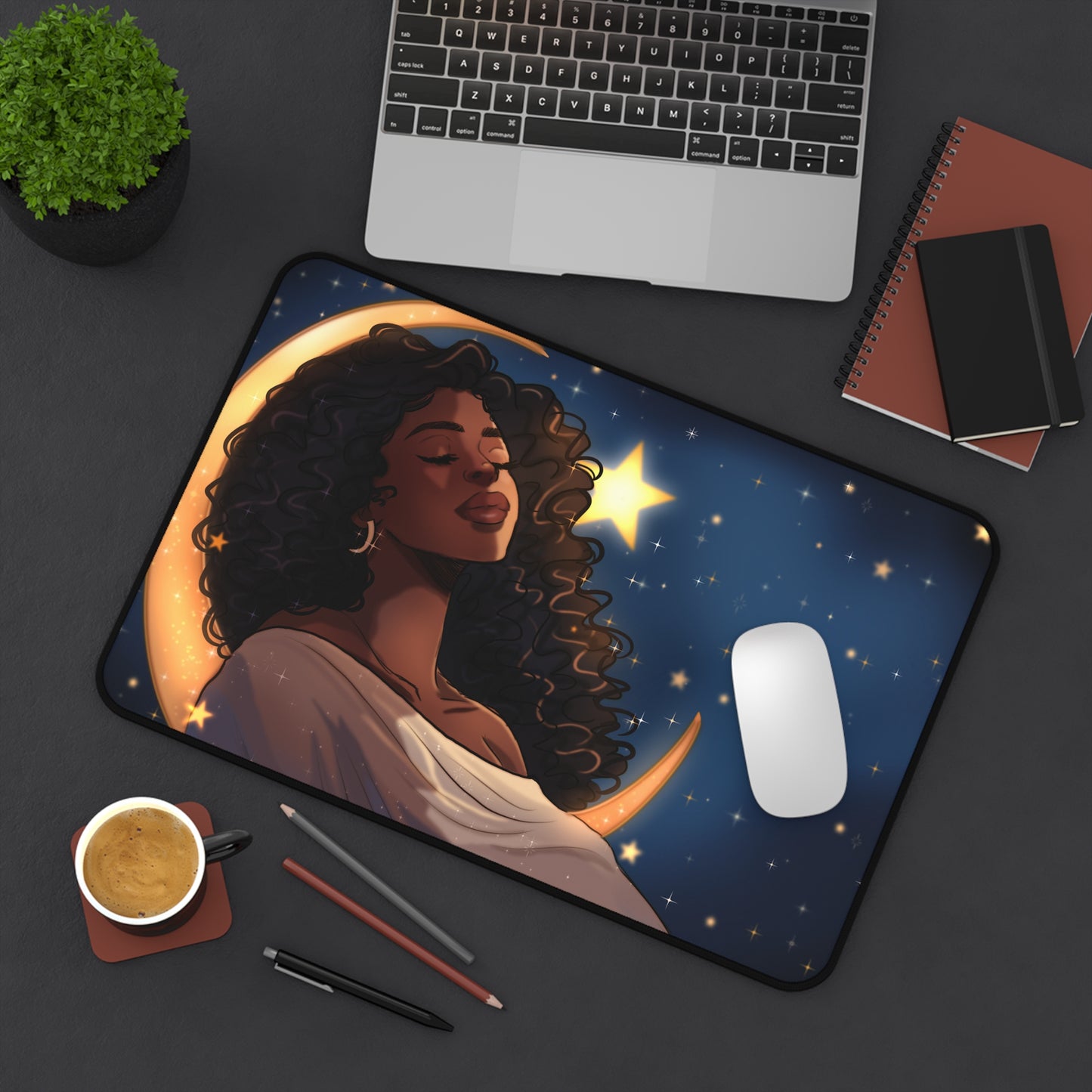 Desk Mat- Black Woman Sleeping on the Moon Space